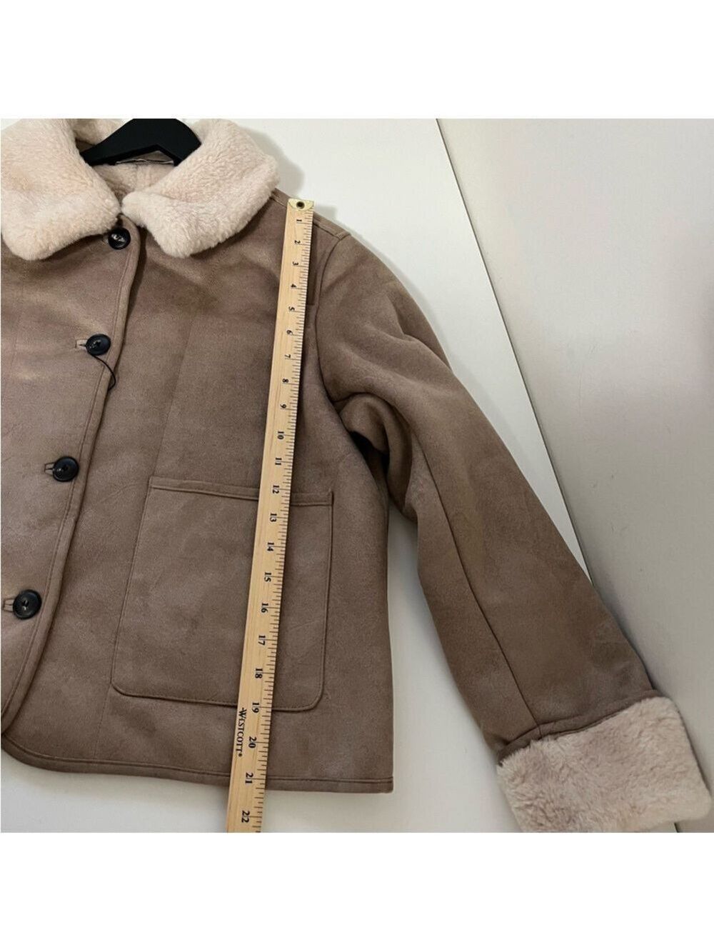 BRAND NEW ZARA ZW COLLECTION DOUBLE FACED FAUX SUEDE SHERPA JACKET TAUPE Large - Picture 14 of 16